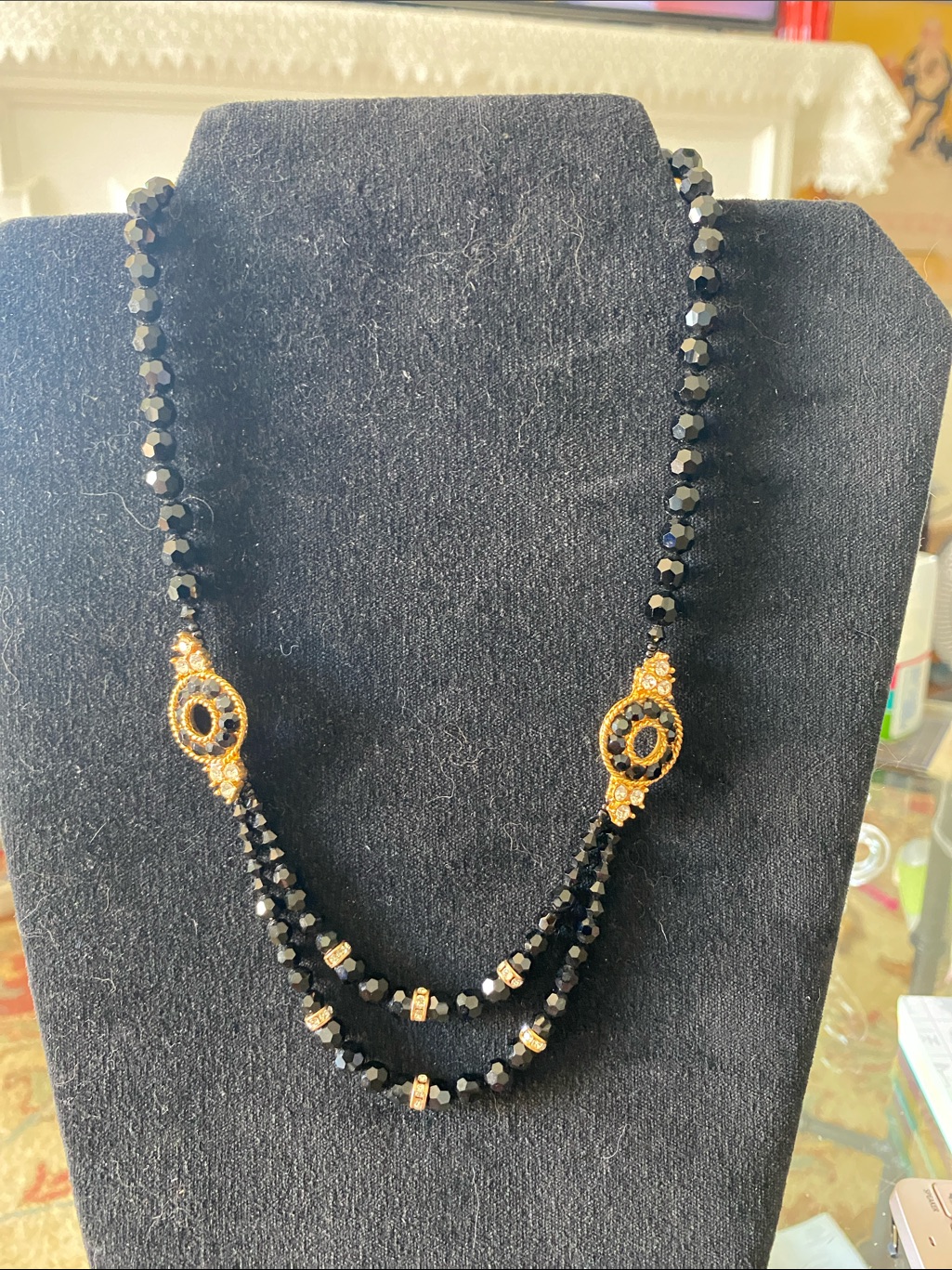 Black And Gold Double Strand Bead Necklace - Women's Jewelry